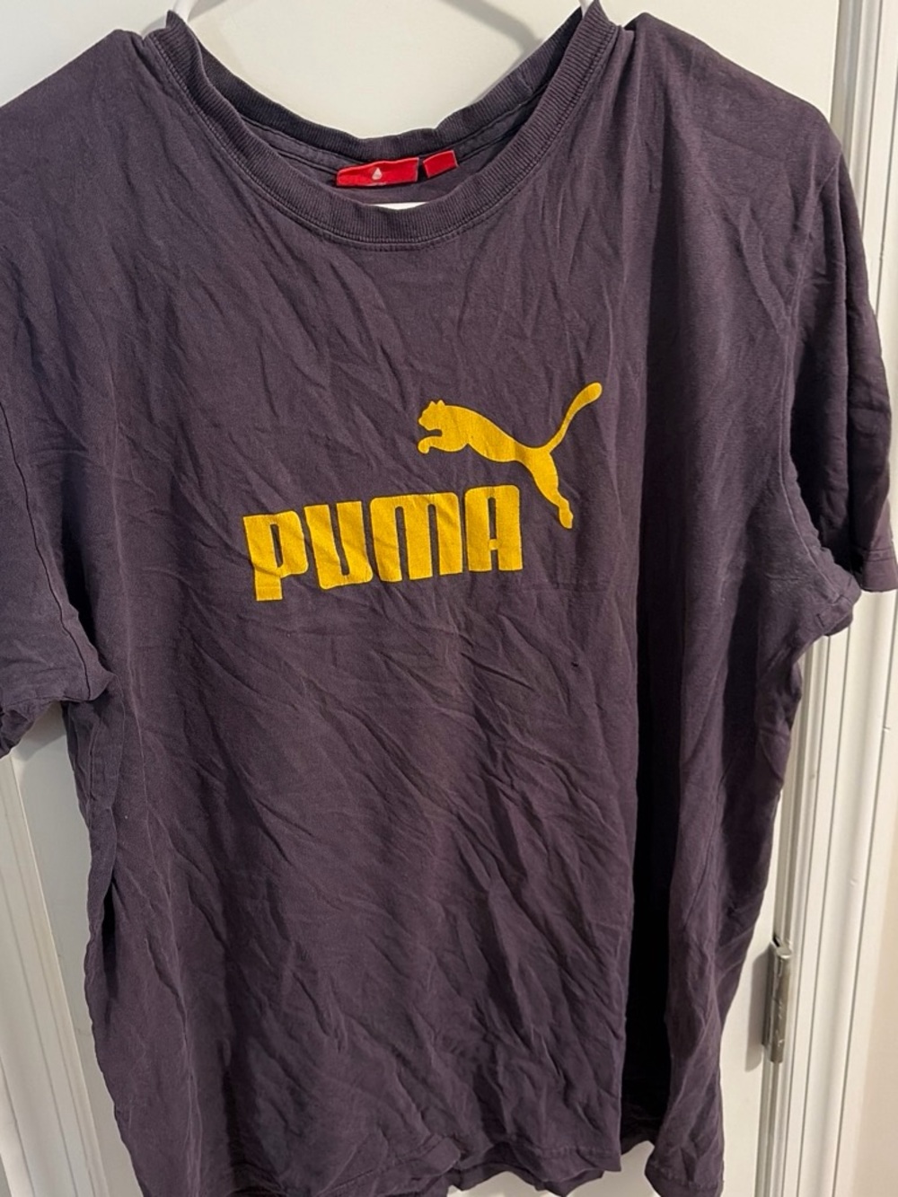 Puma Men's Dark Purple T-Shirt with Yellow Logo